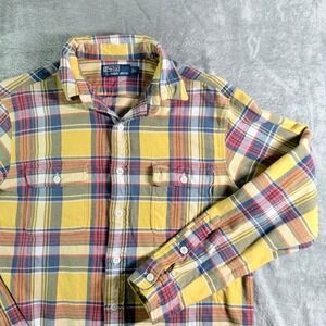 VTG Polo Ralph Lauren Plaid Heavy Flannel Shirt Double pocket Mens Size L
